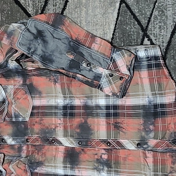 VINTAGE BKE 1967 STANDARD-FIT PLAID ACID-WASH SNAP-BUTTON LONG-SLEEVE SH… - Picture 5 of 10